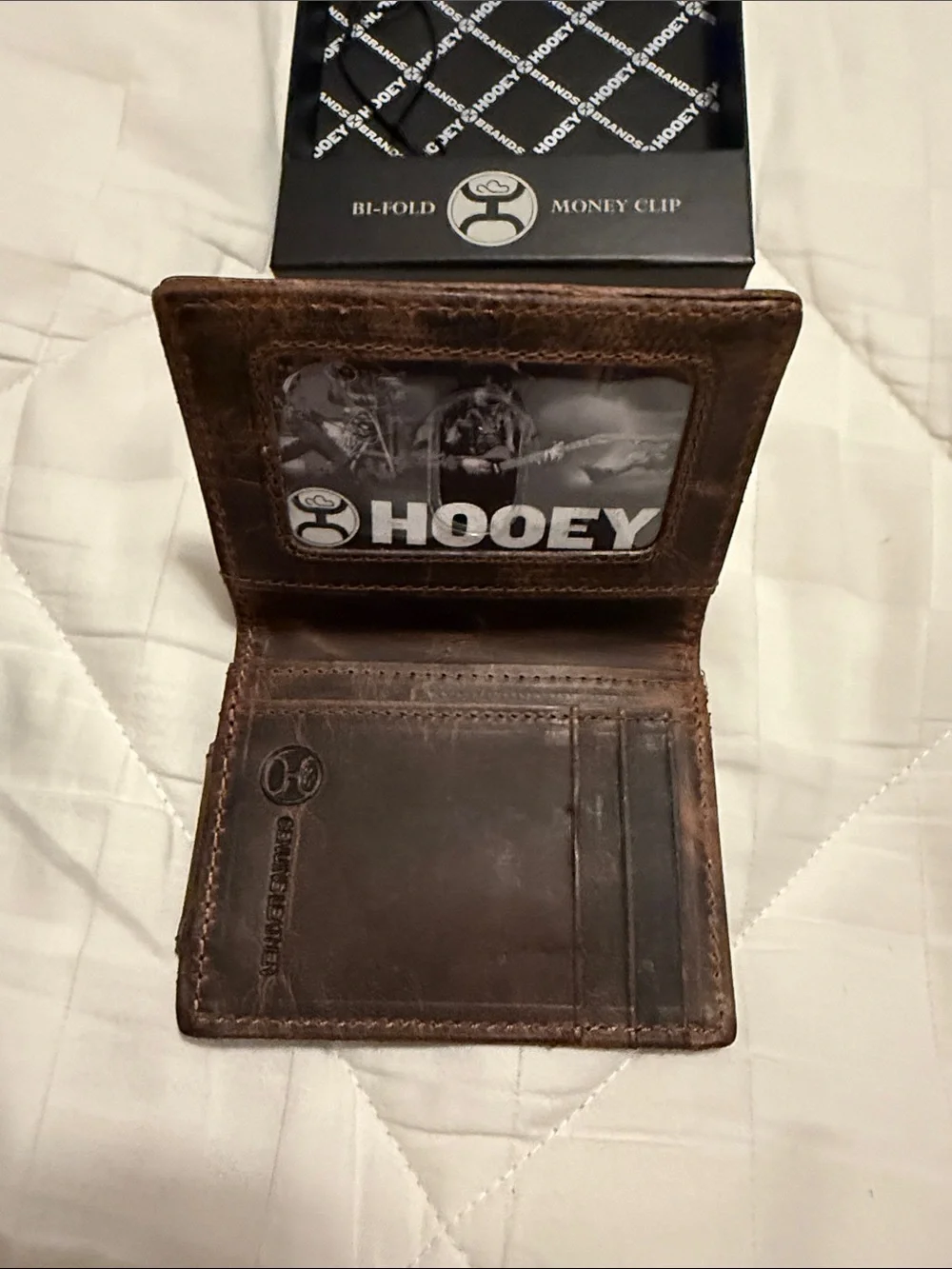 Hooey Brown Leather Money Clip Bi-Fold Wallet